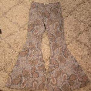 We The Free Paisley Wide-Leg Pants in Light Blue and Tan